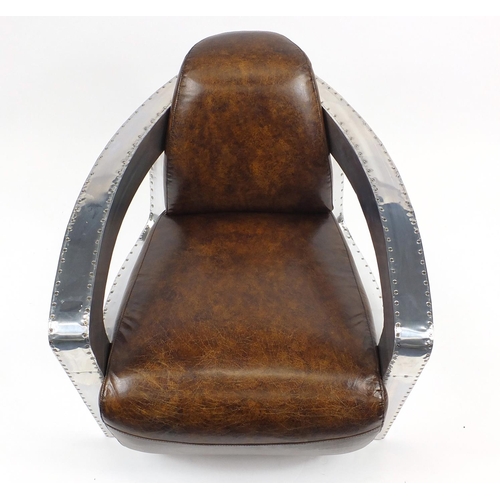 2008 - Aviation club chair with brown leather upholstery, 77cm high (OPTION)