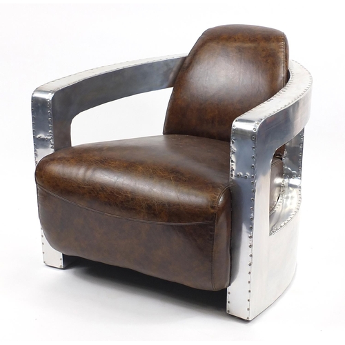 2009 - Aviation club chair with brown leather upholstery, 77cm high