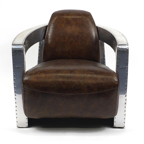 2009 - Aviation club chair with brown leather upholstery, 77cm high
