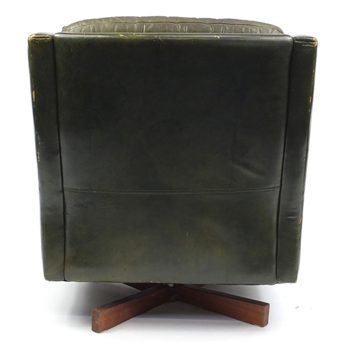 158 - Vintage green leather easy chair, 90cm high