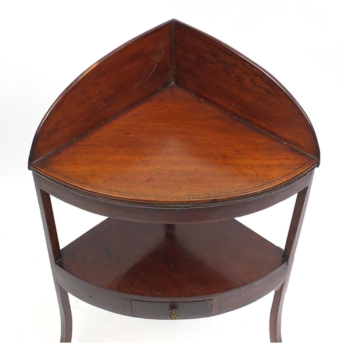 41 - Georgian mahogany corner wash stand, fitted with under tier and frieze drawer, 91cm high
