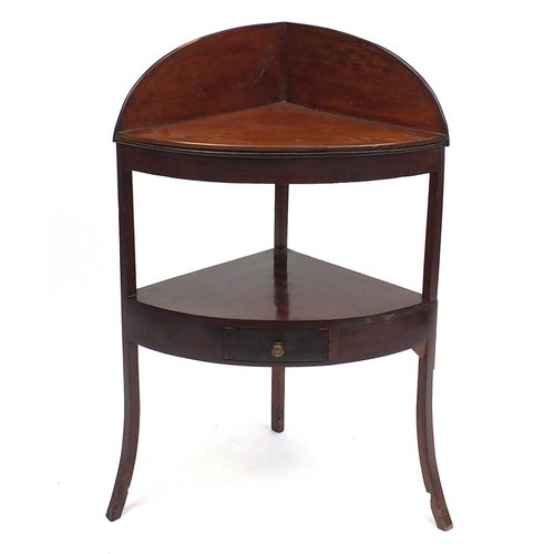 41 - Georgian mahogany corner wash stand, fitted with under tier and frieze drawer, 91cm high