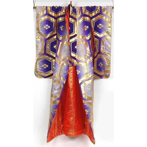 290 - Two Japanese wedding robes, one embroidered with birds of Paradise, approximately 190cm in length