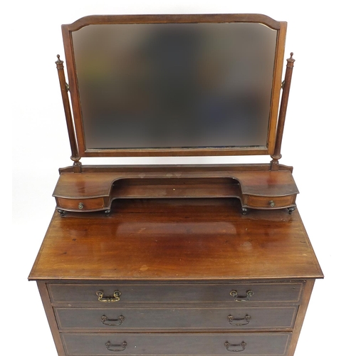 70 - Edwardian inlaid mahogany dressing chest with mirrored back, 150cm H x 106cm W x 50cm D