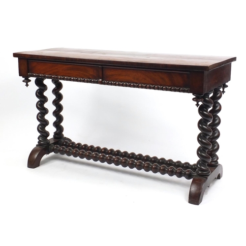 9 - Victorian mahogany console table with barley twist supports, 72cm H x 120cm W x 49cm D