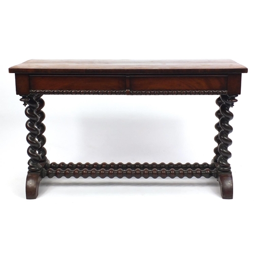 9 - Victorian mahogany console table with barley twist supports, 72cm H x 120cm W x 49cm D