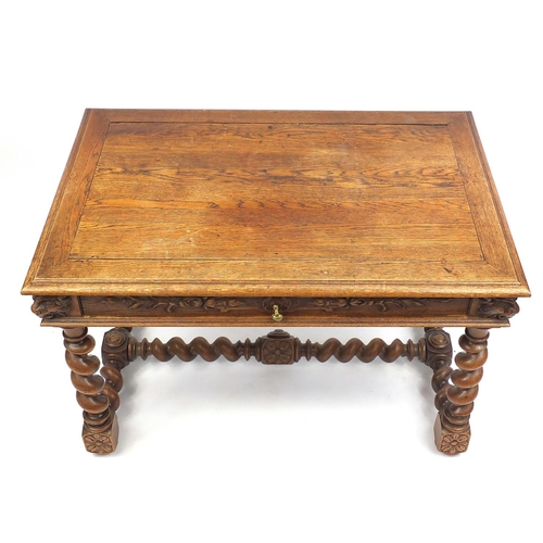 25 - Victorian oak centre table fitted with a drawer to one side, 69cm H x 108cm W x 70cm D