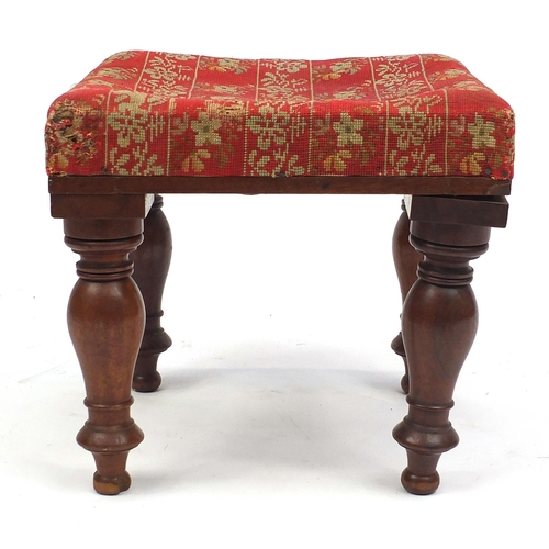 159 - Victorian mahogany framed stool with needlepoint seat, 38cm high