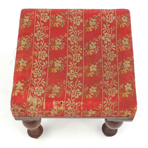 159 - Victorian mahogany framed stool with needlepoint seat, 38cm high