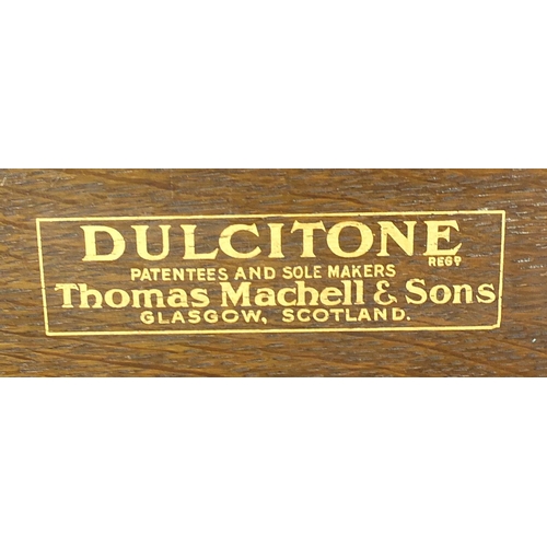 146 - Edwardian oak Dulcitone organ retailed by Thomas Machell & Sons Glasgow, numbered 1577,  79cm H x 95... 