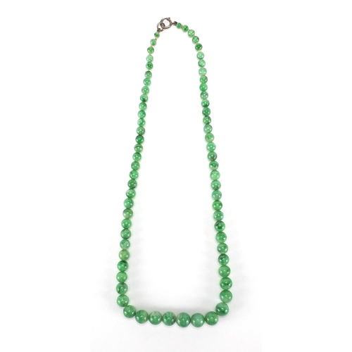 350 - Oriental green jade bead necklace, 44cm in length, approximate weight 37.8g