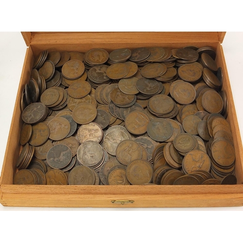 630 - Large selection of British pre decimal one pennies and an album of pre decimal coins