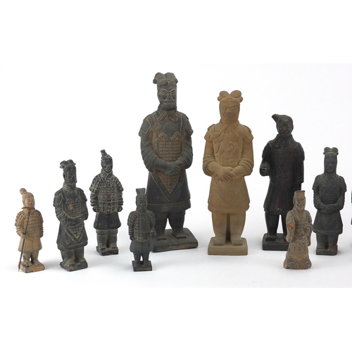 646 - Group of Chinese terracotta figures, the largest 26cm high