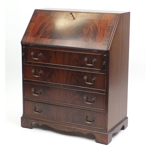 42A - Mahogany bureau fitted with a fall enclosing a fitted interior above four graduated drawers, 95cm H ... 