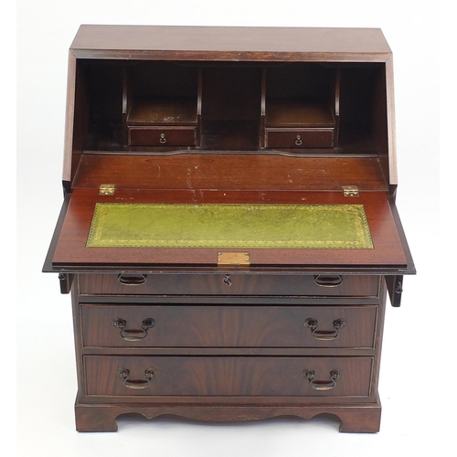 42A - Mahogany bureau fitted with a fall enclosing a fitted interior above four graduated drawers, 95cm H ... 