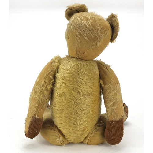 188 - Vintage golden straw filled teddy bear with growler, 55cm high