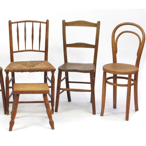 111 - Five occasional chairs including a Bentwood example and a stool