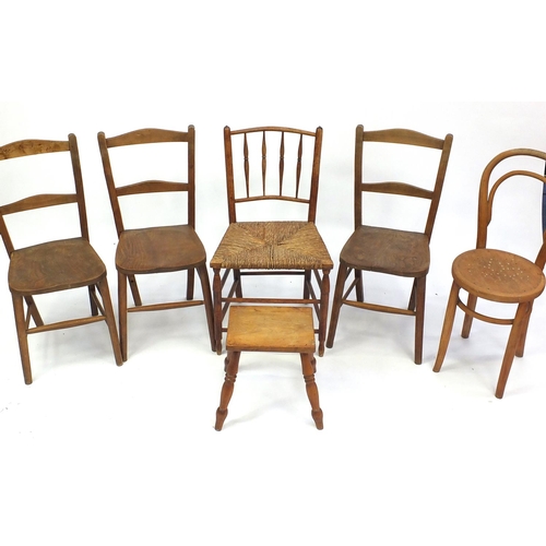 111 - Five occasional chairs including a Bentwood example and a stool