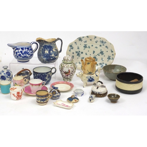 272 - Mostly Victorian and later china including Staffordshire style cats and dogs, cabinet cups and sauce... 