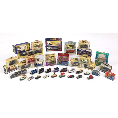 278 - Mostly die cast vehicles, some boxed including Matchbox and Lledo advertising examples