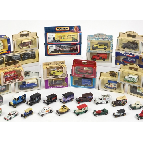 278 - Mostly die cast vehicles, some boxed including Matchbox and Lledo advertising examples