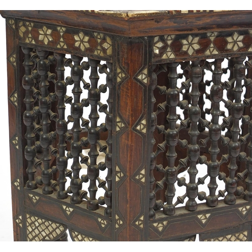 113 - Moorish hexagonal occasional table with Mother of Pearl and bone inlay, 56cm high