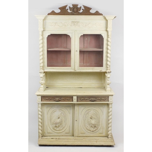 98 - Painted dresser fitted with a pair of glazed doors above cupboard drawers and doors, 250cm H x 137cm... 