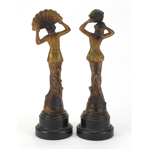 184 - Pair of Spelter Art Deco figurines, 35cm high