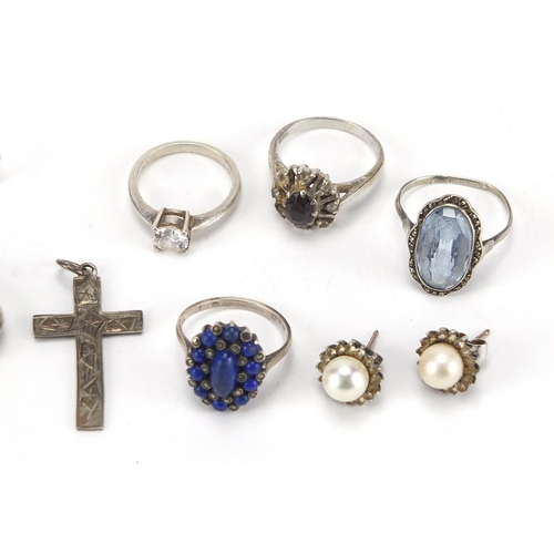 334 - Silver and white metal rings and earrings including cubic zirconia and other stones, approximate wei... 