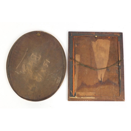 322 - Two wall hanging mirrors, one with painted frame and bevelled edge, each approximately 43cm in lengt... 