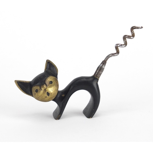 556 - Hagenauer design bronze corkscrew in the form of a scared cat, 10cm high