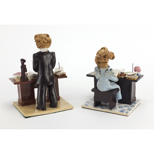 228 - Pair of Italian pottery comical accountant figures, Christian and Laura, the largest 19cm high