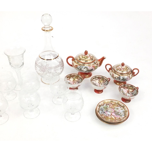 574 - China and glassware including a decanter with six brandy glasses, Kutani tea service and a Charles a... 