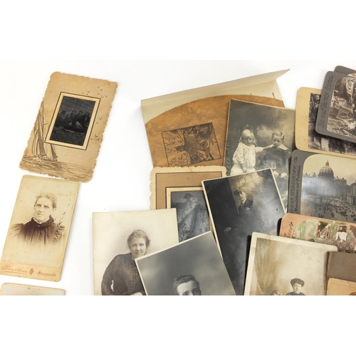 743 - Selection of Victorian black and white Stereoview cards and cabinet cards