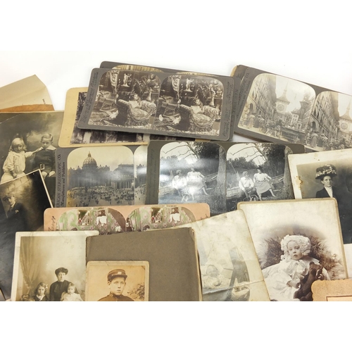 743 - Selection of Victorian black and white Stereoview cards and cabinet cards