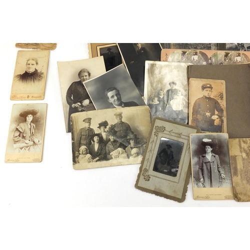 743 - Selection of Victorian black and white Stereoview cards and cabinet cards