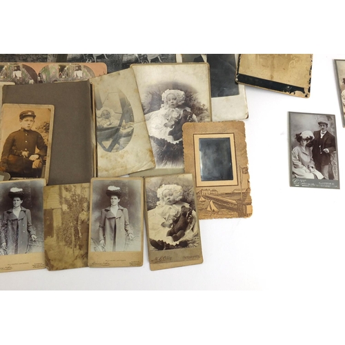 743 - Selection of Victorian black and white Stereoview cards and cabinet cards