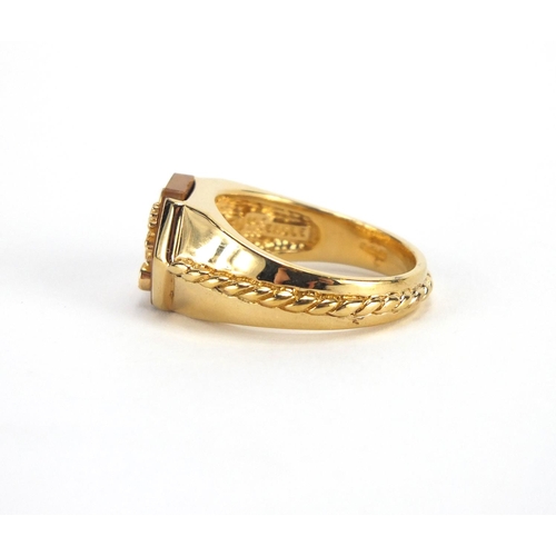 336 - Sterling silver gilt college design ring, approximate weight 15.3g