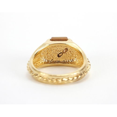 336 - Sterling silver gilt college design ring, approximate weight 15.3g