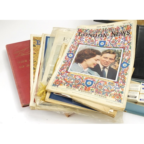 723 - Box of ephemera including cigarette cards and Commemorative booklets