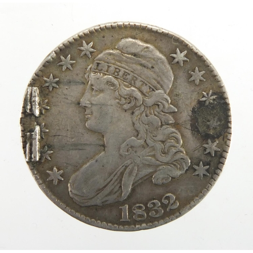 633 - USA 1832 silver fifty cents, 3.3cm in diameter, approximate weight 13.5cm