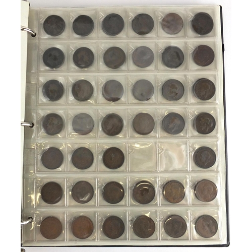 627A - British pre decimal coins arranged in an album including silver examples