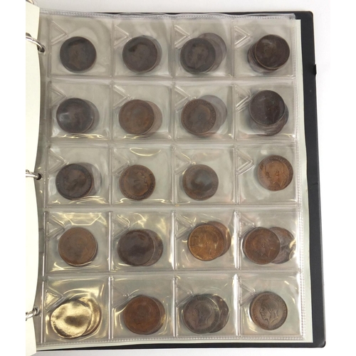 627A - British pre decimal coins arranged in an album including silver examples