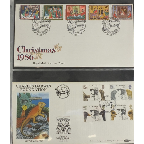 721 - First Day covers, some with Special post marks arranged in an album, some Benhams