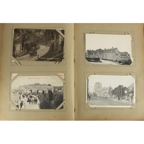 747 - Predominantly local interest postcards, some black and white photographic, arranged in an album incl... 