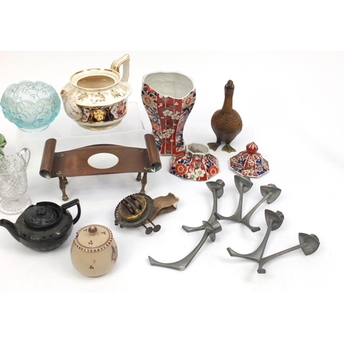 580 - Victorian and later ceramics, glass and metalwares including Imari vase, Poole Carter and an Elli Ma... 