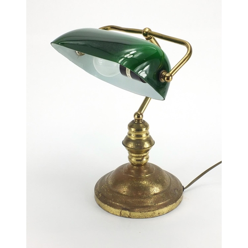 251 - Vintage brass bankers lamp with green glass shade