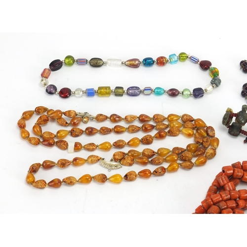 398 - Vintage necklaces including polished stones and glass beads