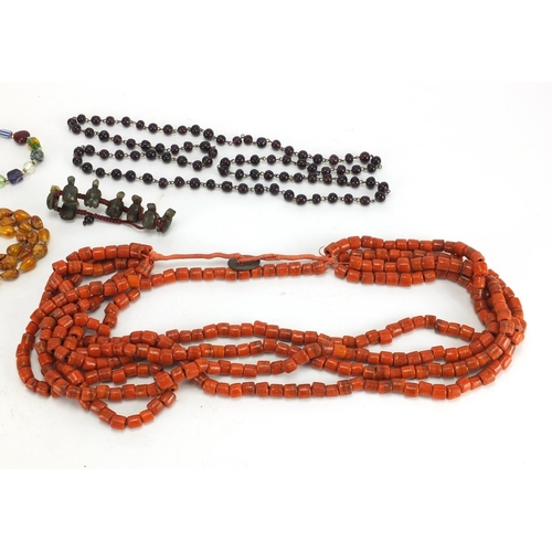 398 - Vintage necklaces including polished stones and glass beads