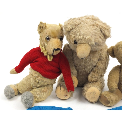 510 - Three vintage teddy bears and a Golly soft toy, the largest 55cm in length